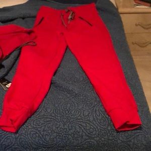 Galaxy joggers and hoodie set in red.